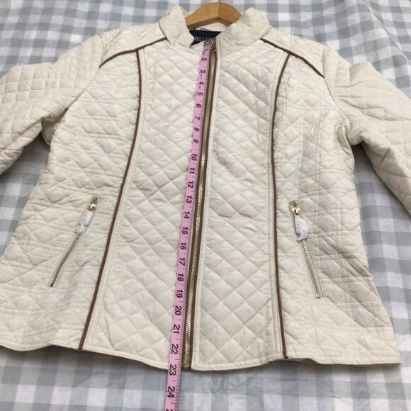 Bellivera quilted fitted jacket zip-up cream gold zippers ecru white Large - Picture 11 of 16